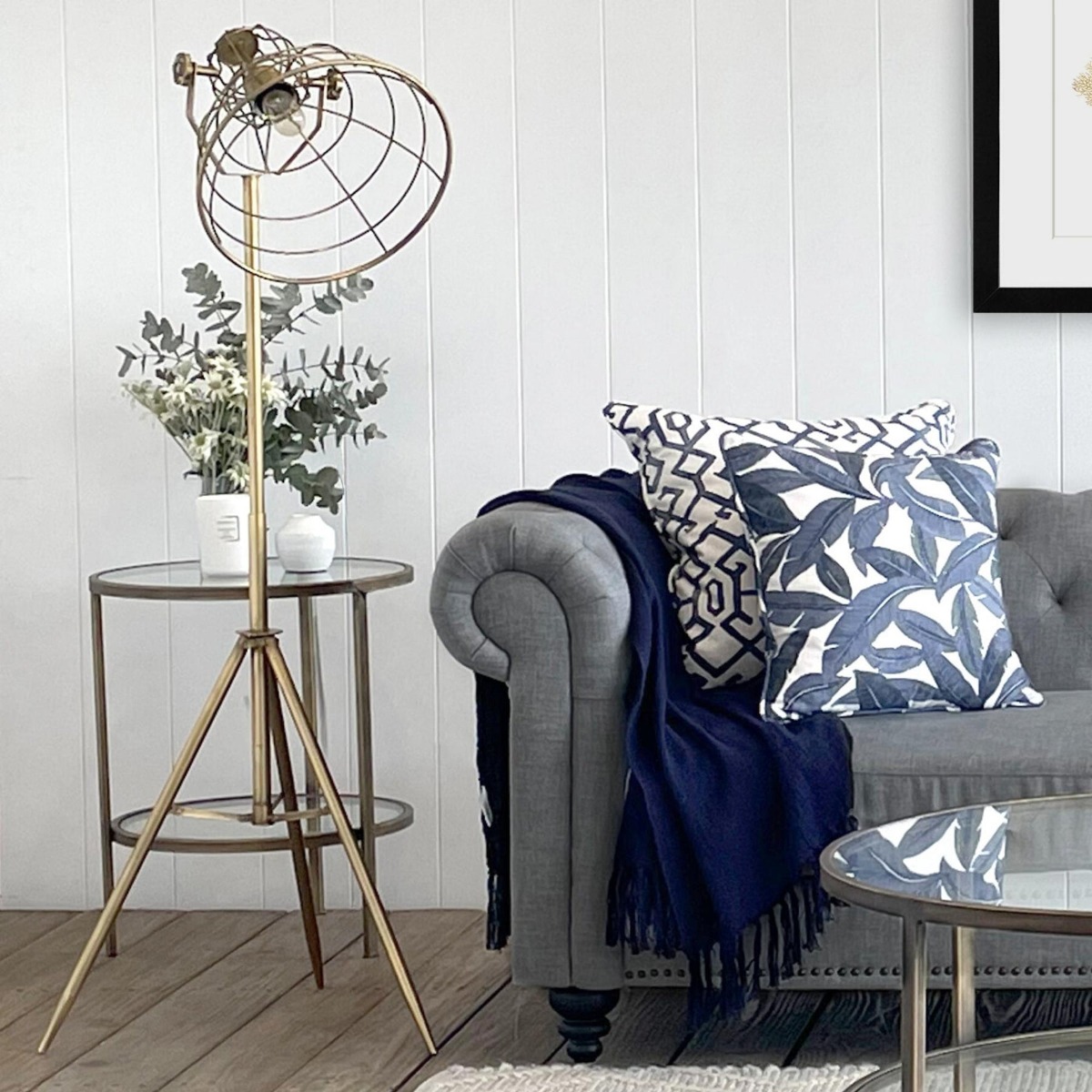 Palladium Brass Iron & Glass Side Table, 50cm diameter, H60cm (RRP $449) - Image 7