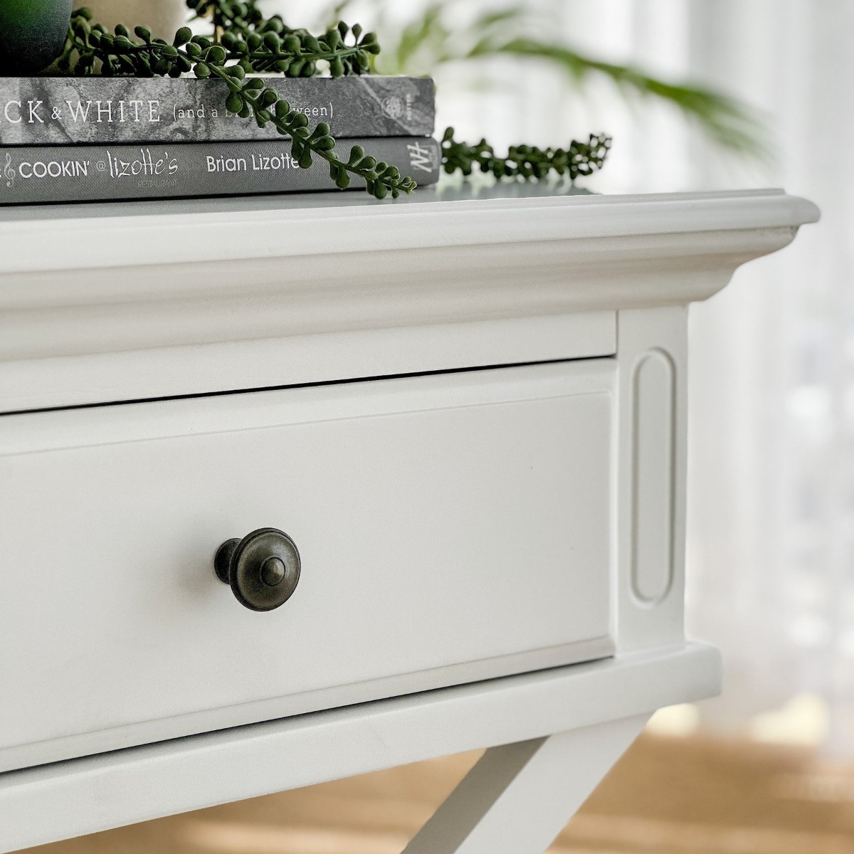 Sorrento Cross Leg Hamptons Side Table W/Drawer White, W 60cm W 50cm H 65cm (RRP $499) - Image 2