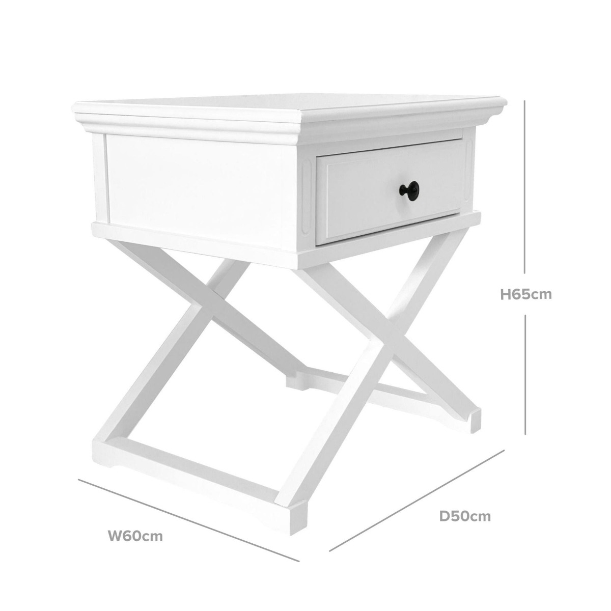 Sorrento Cross Leg Hamptons Side Table W/Drawer White, W 60cm W 50cm H 65cm (RRP $499) - Image 13