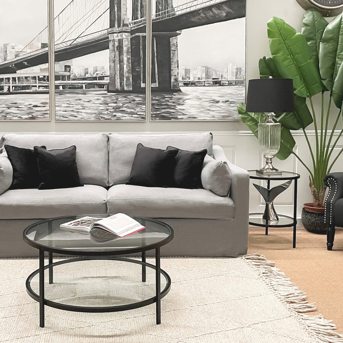 Palladium Black Iron & Glass Side Table, 50cm diameter, H60cm (RRP $449) - Image 4