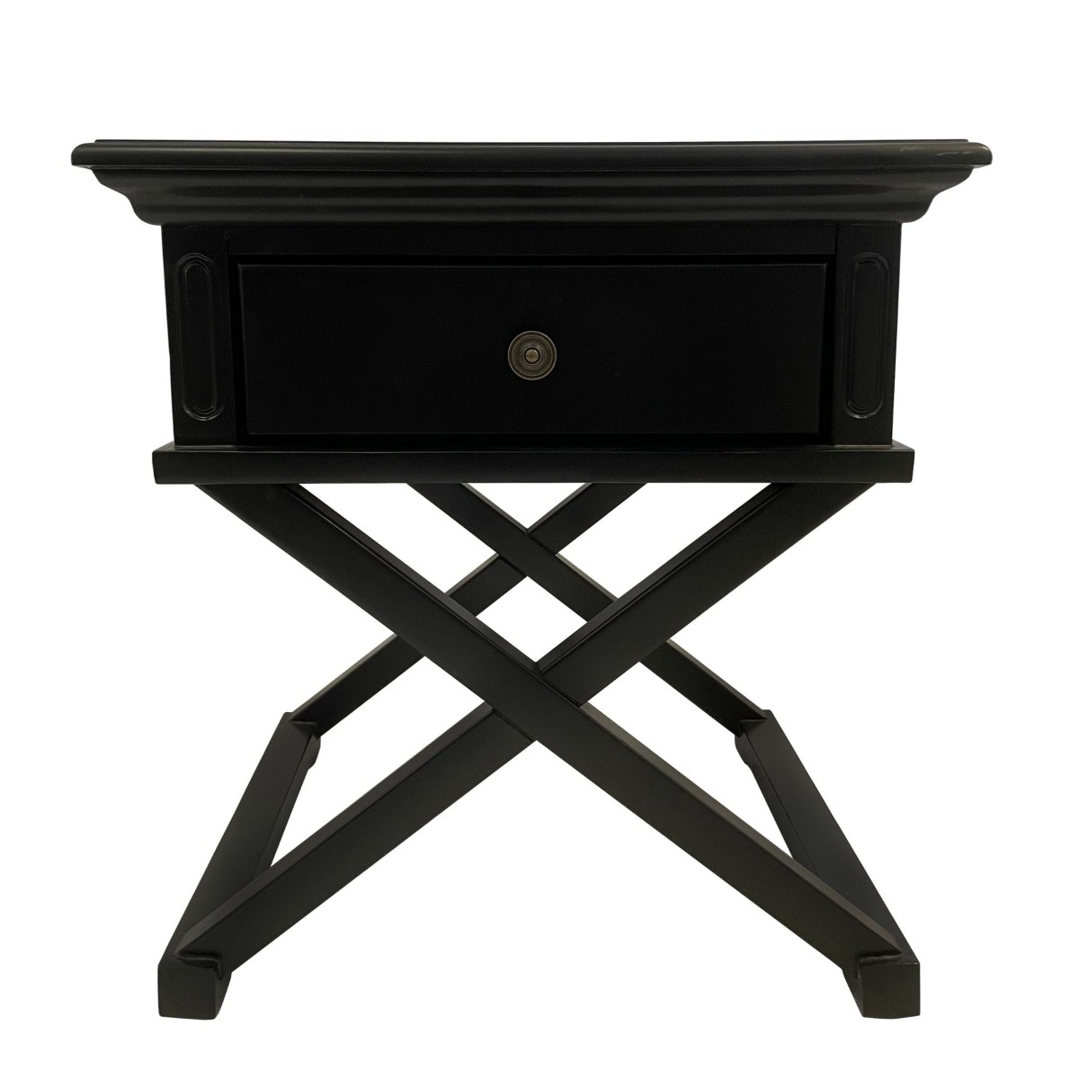 Sorrento Cross Leg Hamptons Side Table W/Drawer Black, W 60cm D 50cm H 65cm (RRP $499)