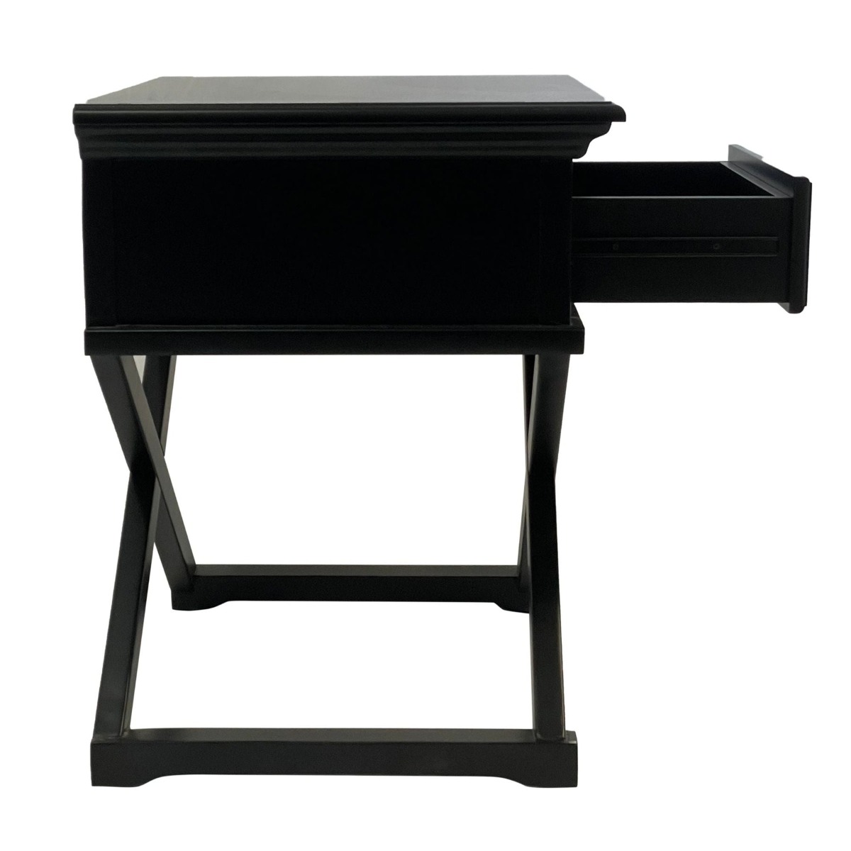 Sorrento Cross Leg Hamptons Side Table W/Drawer Black, W 60cm D 50cm H 65cm (RRP $499) - Image 7