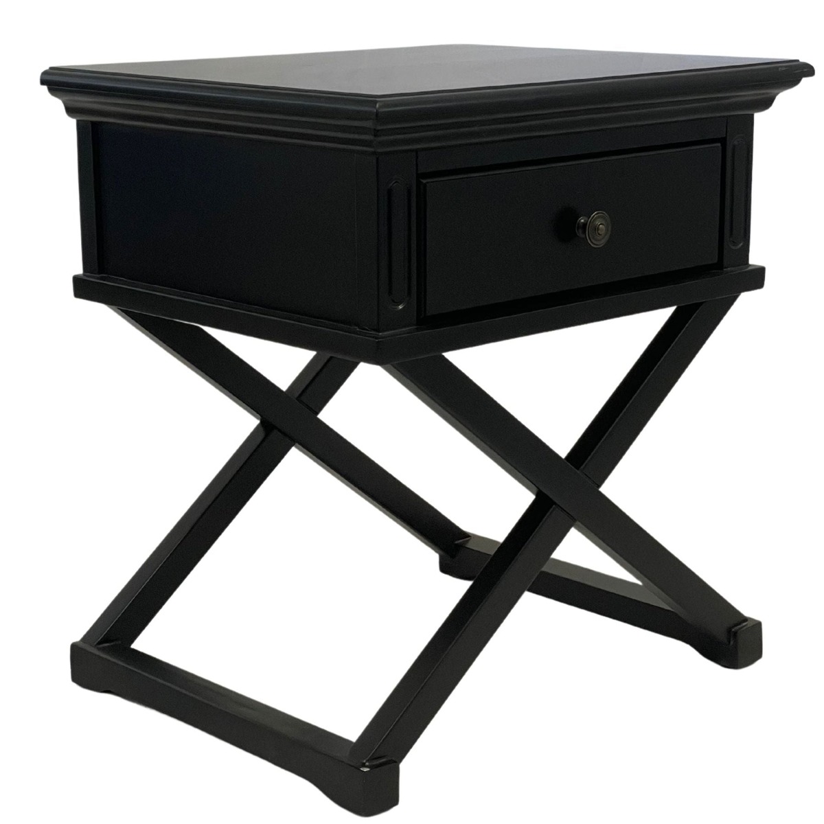 Sorrento Cross Leg Hamptons Side Table W/Drawer Black, W 60cm D 50cm H 65cm (RRP $499) - Image 10