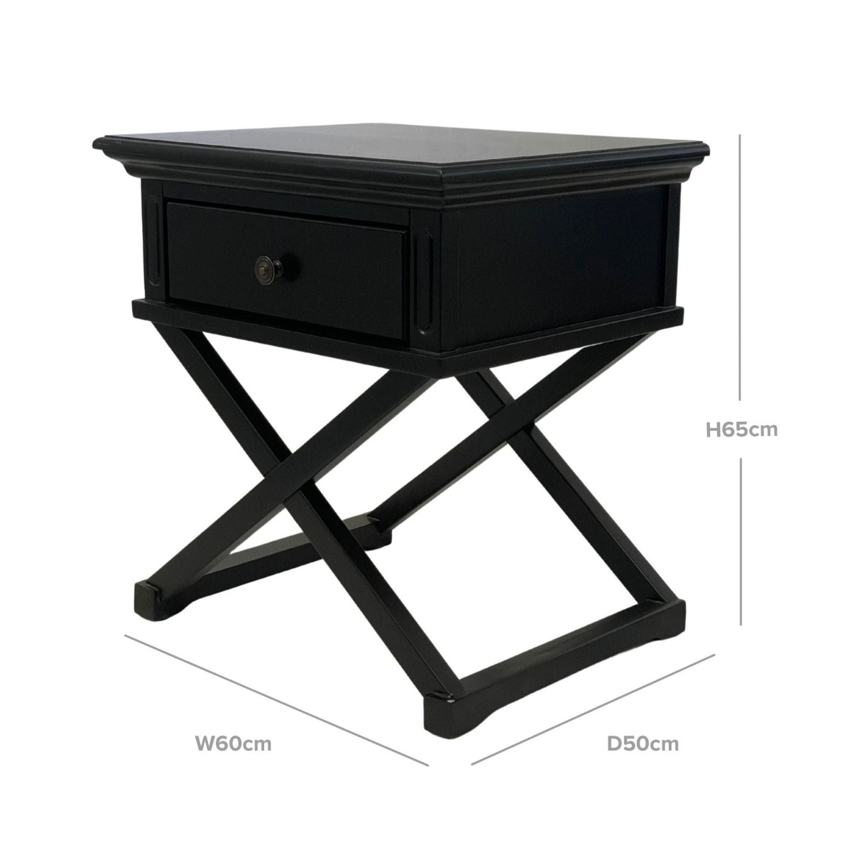Sorrento Cross Leg Hamptons Side Table W/Drawer Black, W 60cm D 50cm H 65cm (RRP $499) - Image 11