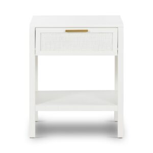 Santorini Hamptons Timber/Rattan Bedside Table White, W 50cm D 45cm H 61.5cm (RRP $399)