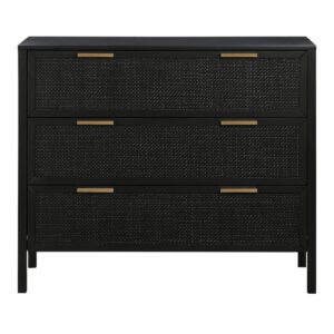 Santorini Hamptons 3 Drawer Timber/Rattan Dresser Black, W 100cm D 45cm H 85cm (RRP $1199)
