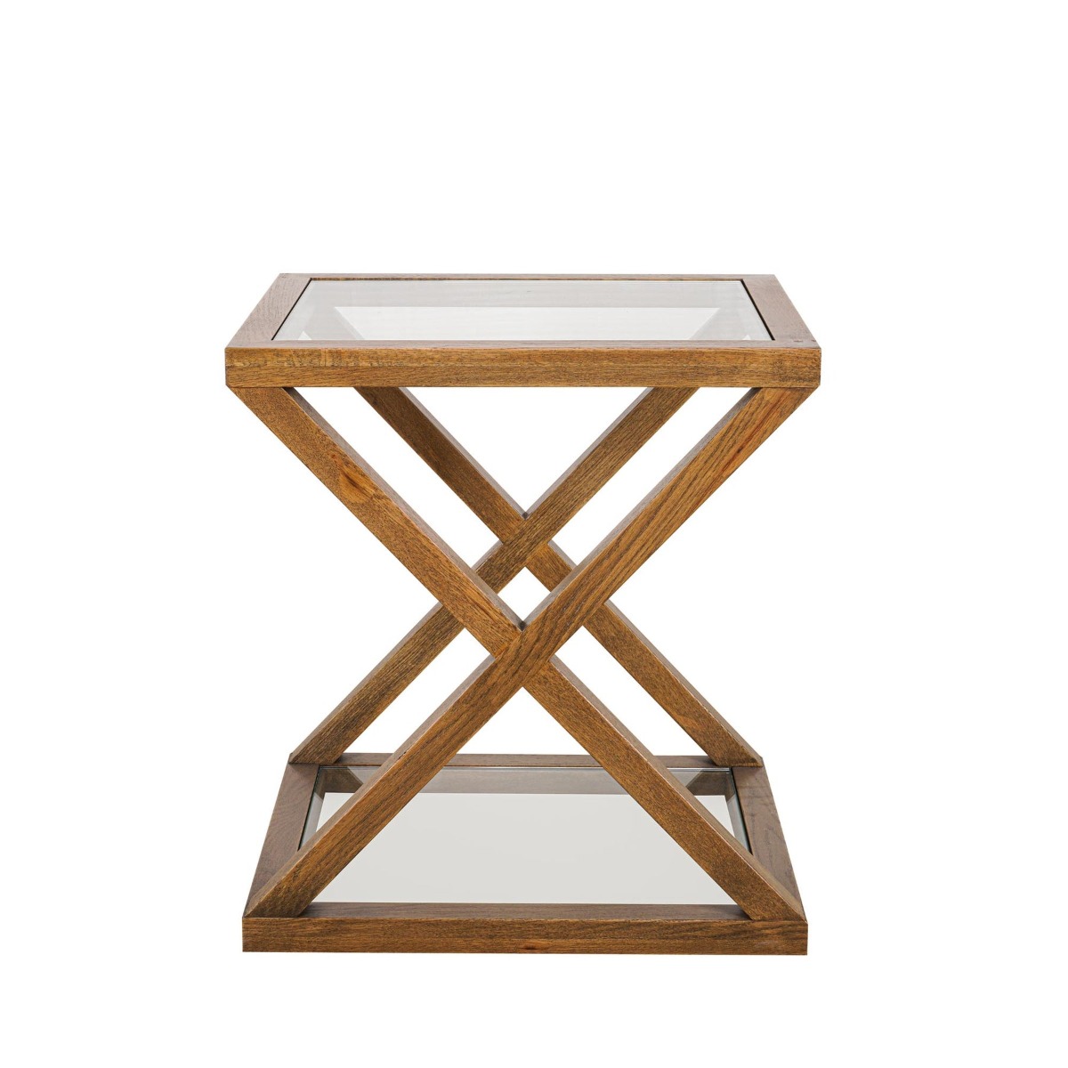 Zoey Cross American Oak Glass Side Table, 60cm W x 50cm D x 65cm H (RRP $855)
