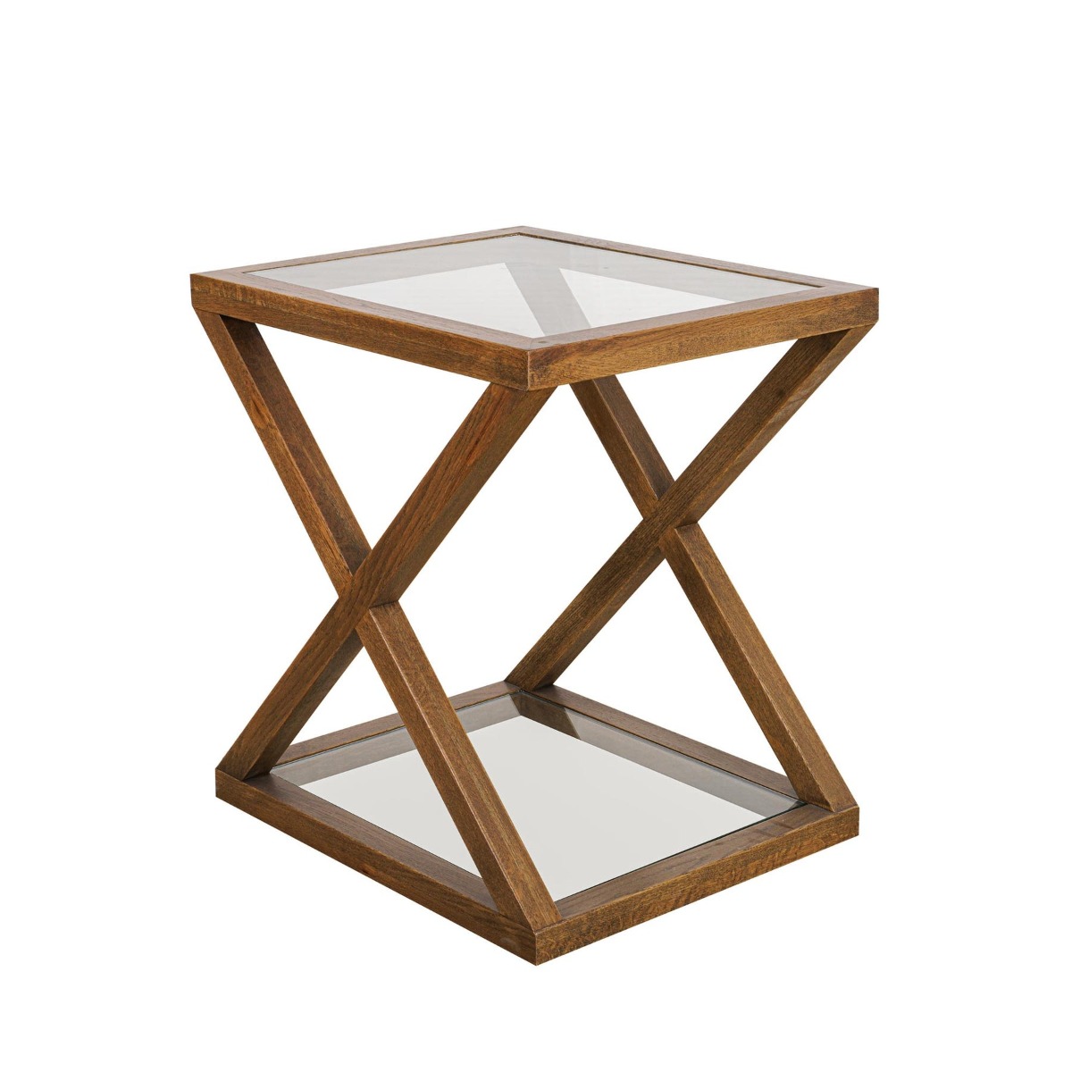 Zoey Cross American Oak Glass Side Table, 60cm W x 50cm D x 65cm H (RRP $855) - Image 2