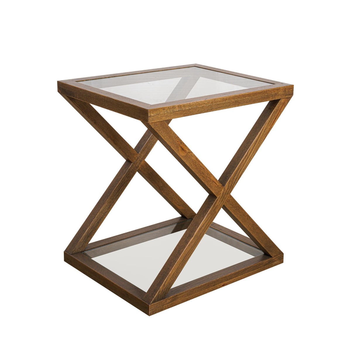 Zoey Cross American Oak Glass Side Table, 60cm W x 50cm D x 65cm H (RRP $855) - Image 3
