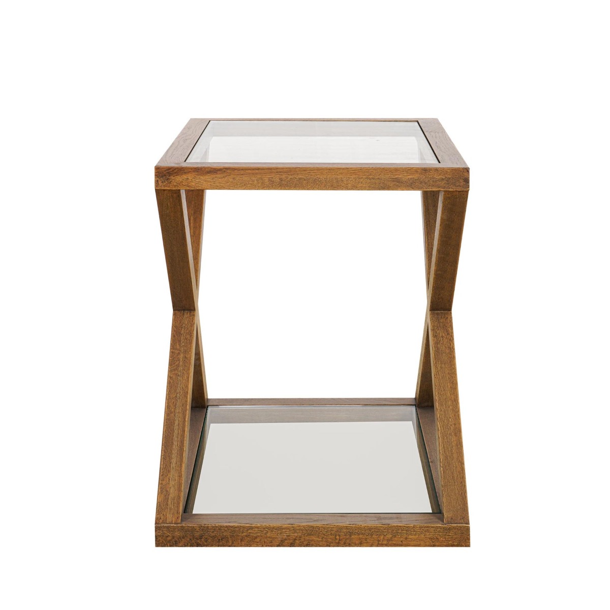 Zoey Cross American Oak Glass Side Table, 60cm W x 50cm D x 65cm H (RRP $855) - Image 4