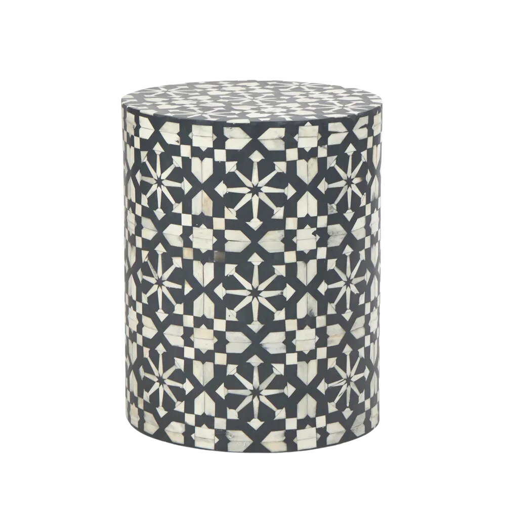 Adina Bone Inlay Side Table Grey/White, L 35cm W 35cm H 45cm (RRP $1099)