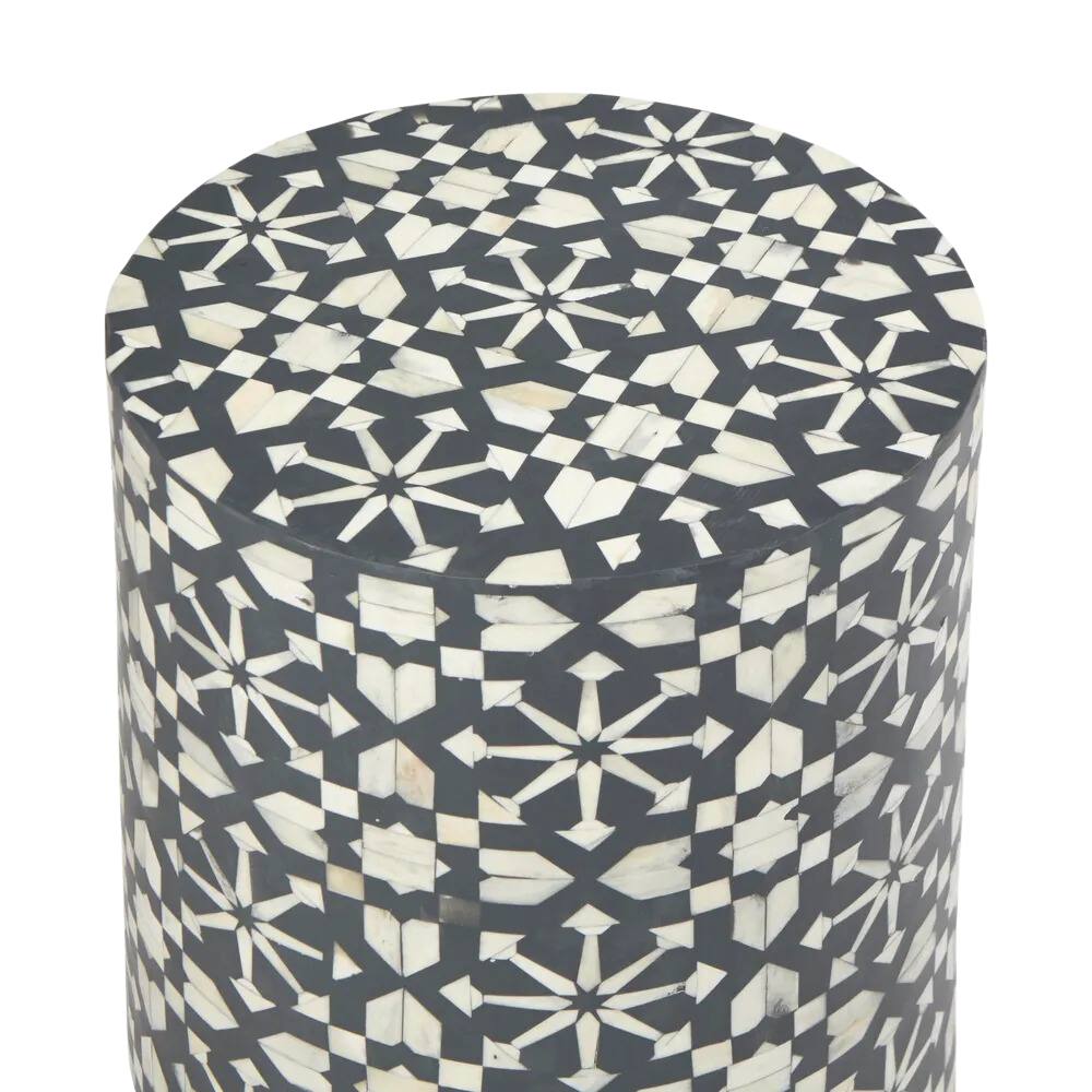 Adina Bone Inlay Side Table Grey/White, L 35cm W 35cm H 45cm (RRP $1099) - Image 2