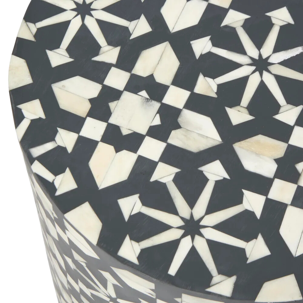 Adina Bone Inlay Side Table Grey/White, L 35cm W 35cm H 45cm (RRP $1099) - Image 3