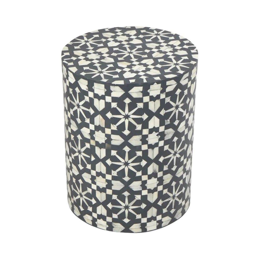 Adina Bone Inlay Side Table Grey/White, L 35cm W 35cm H 45cm (RRP $1099) - Image 4