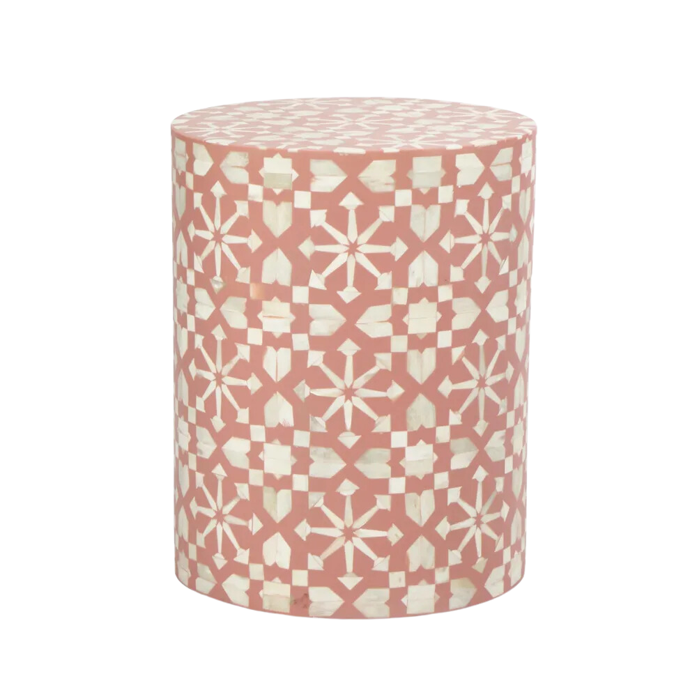 Adina Bone Inlay Side Table Peach/White, L 35cm W 35cm H 45cm (RRP $1099)