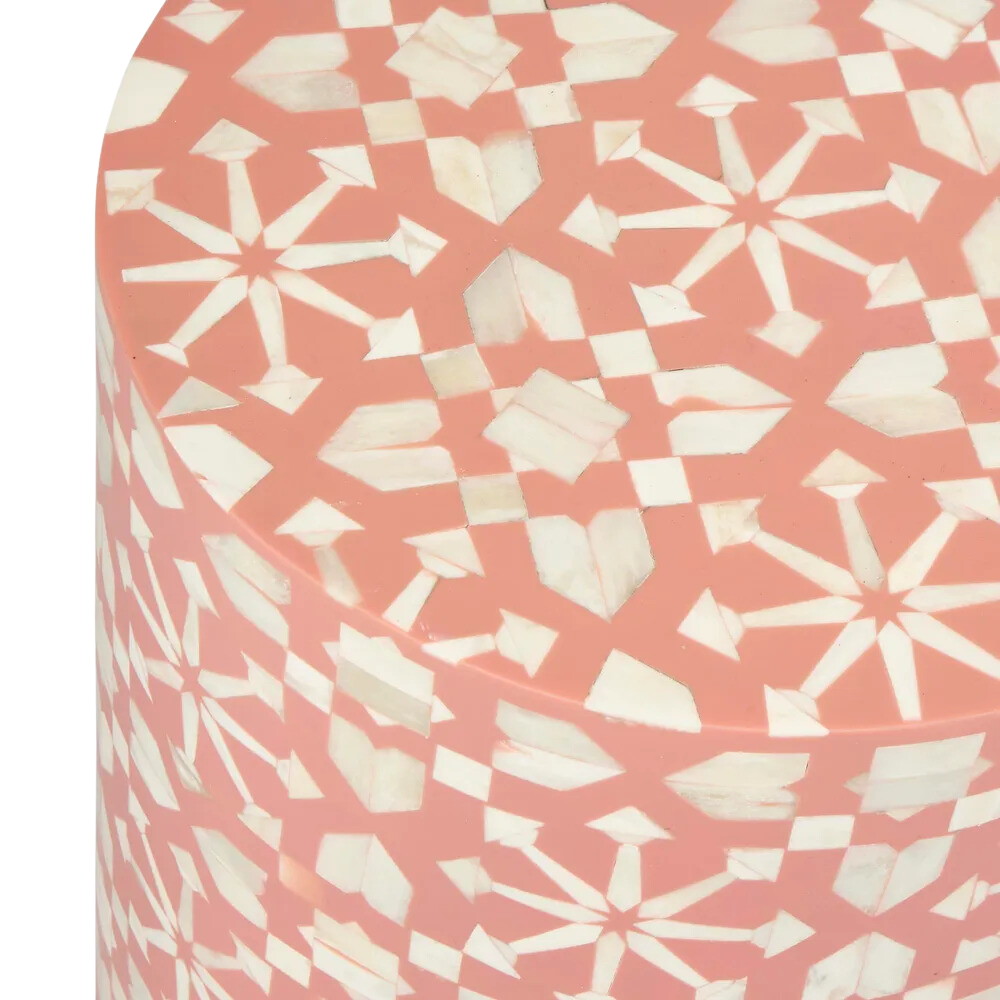 Adina Bone Inlay Side Table Peach/White, L 35cm W 35cm H 45cm (RRP $1099) - Image 2