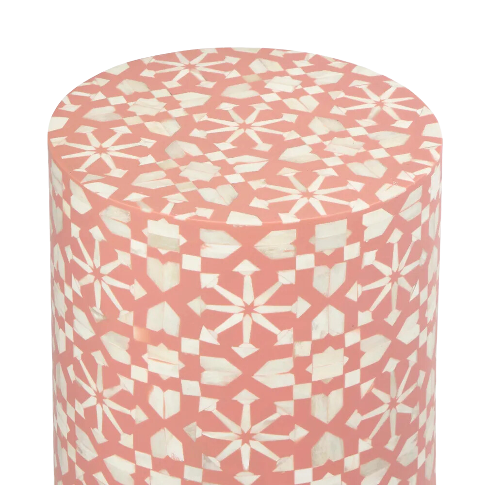 Adina Bone Inlay Side Table Peach/White, L 35cm W 35cm H 45cm (RRP $1099) - Image 3