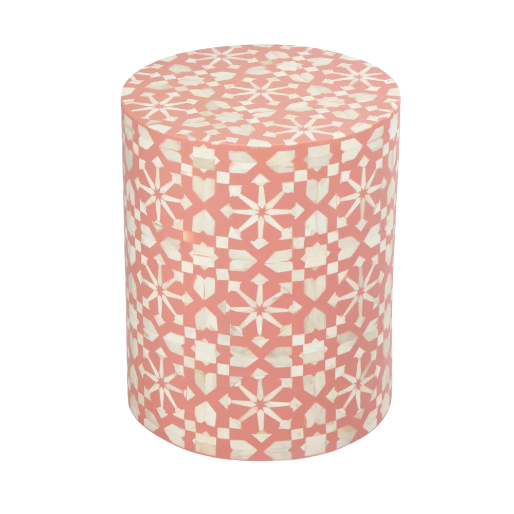Adina Bone Inlay Side Table Peach/White, L 35cm W 35cm H 45cm (RRP $1099) - Image 4