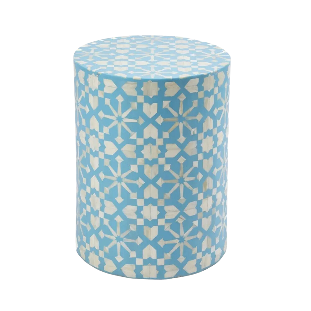 Adina Bone Inlay Side Table Aqua/White, L 35cm W 35cm H 45cm (RRP $1099)