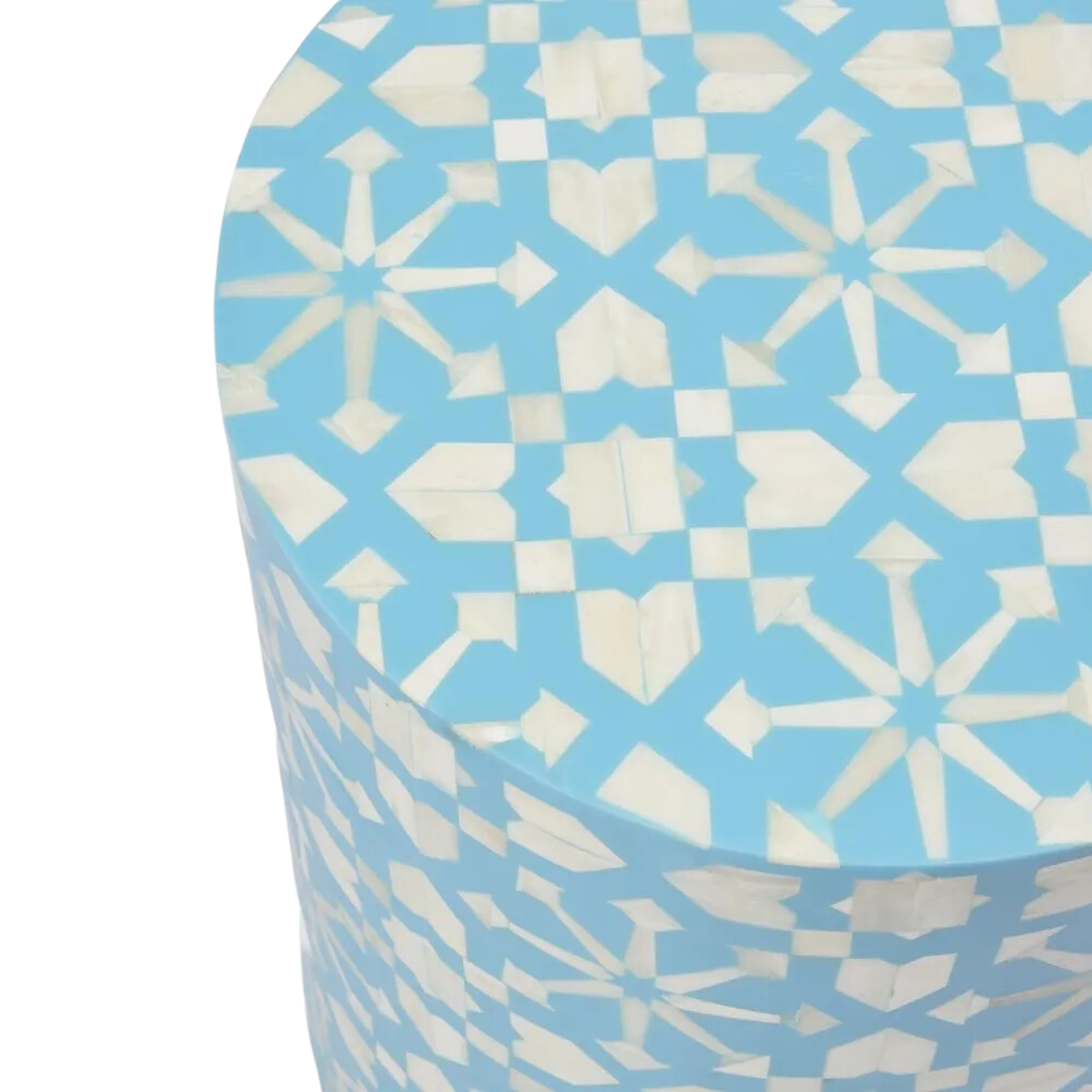Adina Bone Inlay Side Table Aqua/White, L 35cm W 35cm H 45cm (RRP $1099) - Image 2