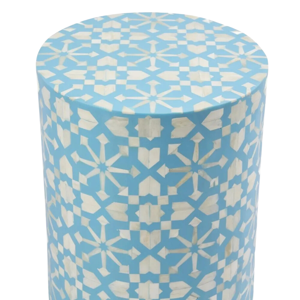 Adina Bone Inlay Side Table Aqua/White, L 35cm W 35cm H 45cm (RRP $1099) - Image 3