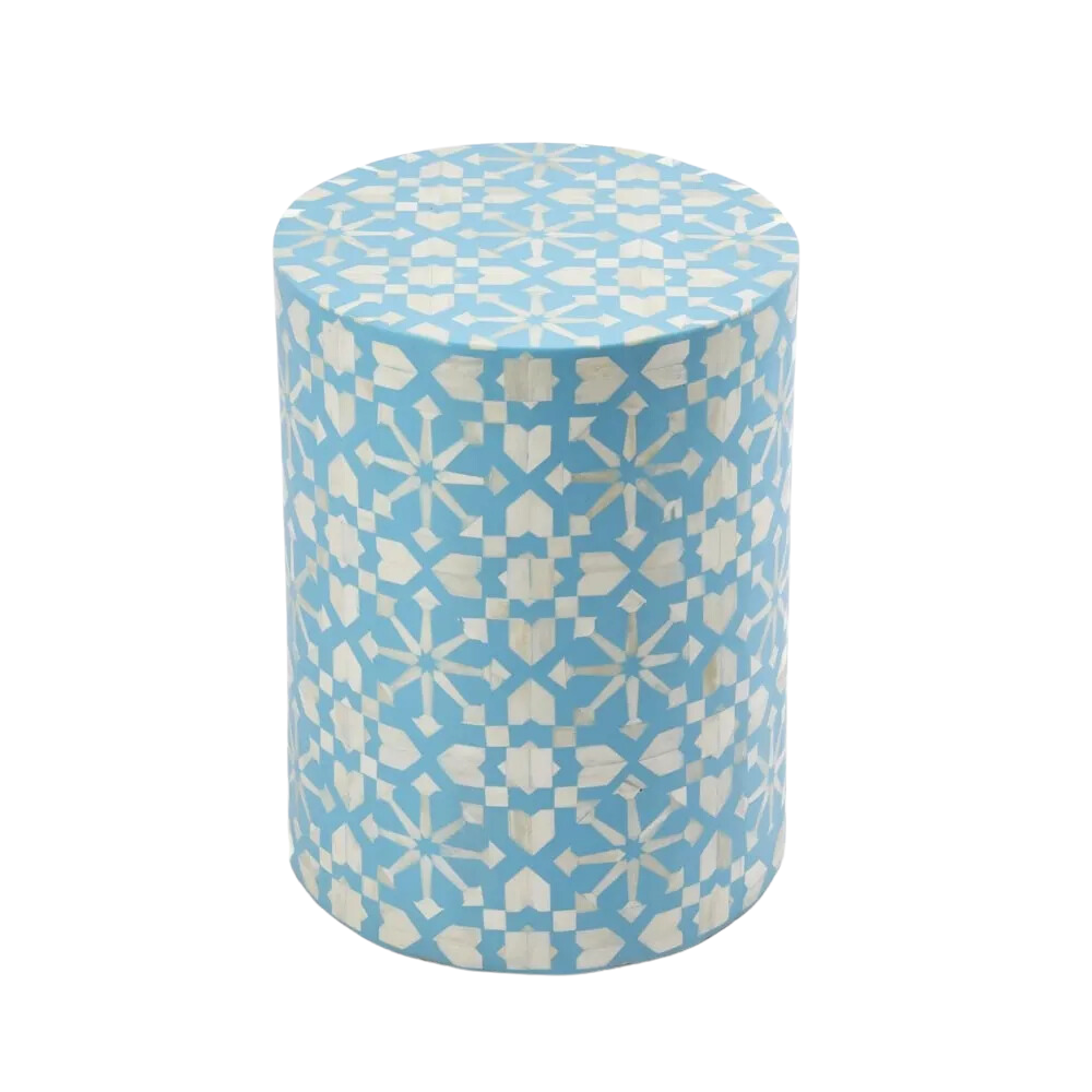 Adina Bone Inlay Side Table Aqua/White, L 35cm W 35cm H 45cm (RRP $1099) - Image 4
