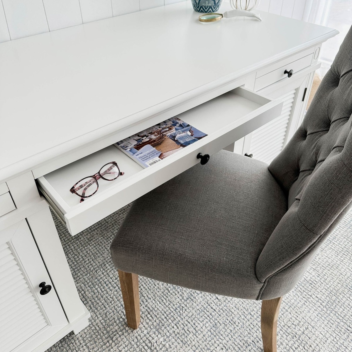 West Beach Hamptons Desk White W/ Shutter Doors, W 180.3cm D 76.2cm H 77.5cm (RRP $2499) - Image 11