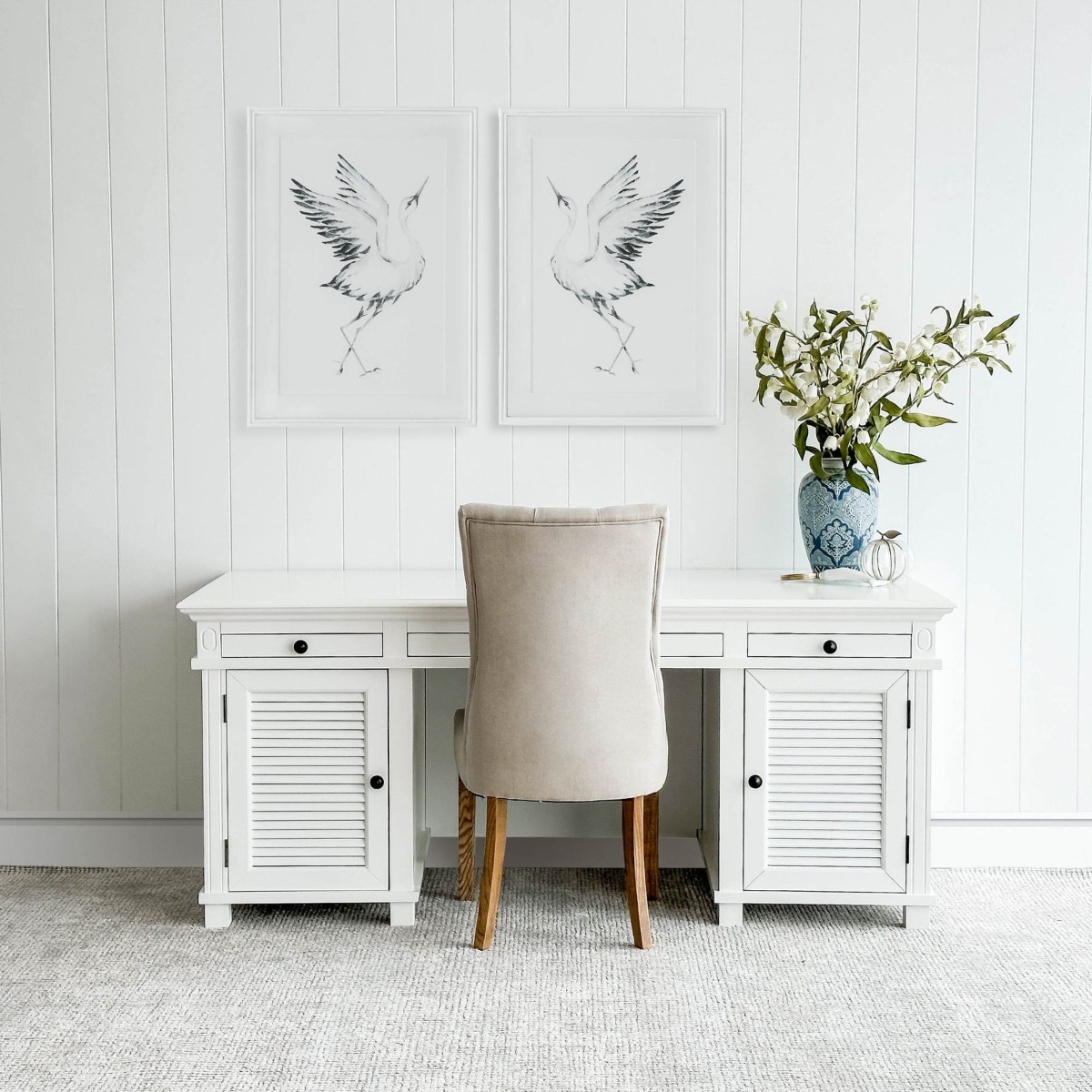 West Beach Hamptons Desk White W/ Shutter Doors, W 180.3cm D 76.2cm H 77.5cm (RRP $2499) - Image 13