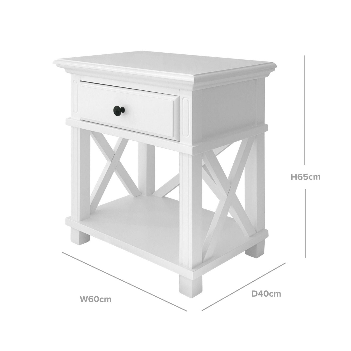 Sorrento Hamptons Bedside Table W/Drawer White, W 60cm D 40cm H 65cm (RRP $499) - Image 11