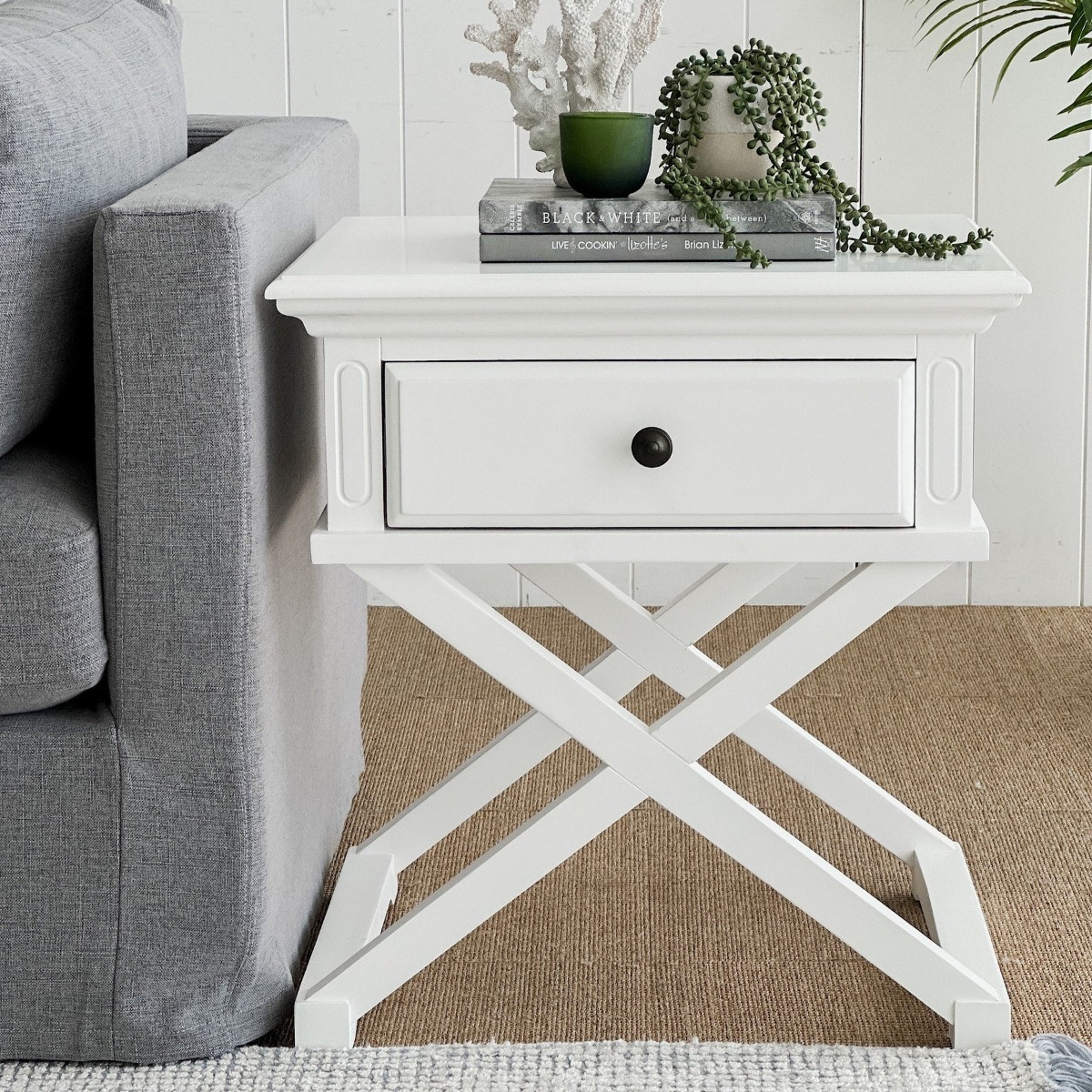 Sorrento Hamptons Medium 2 Drawer Bedside Table White, W 65cm D 60cm H 65cm (RRP $799) - Image 3
