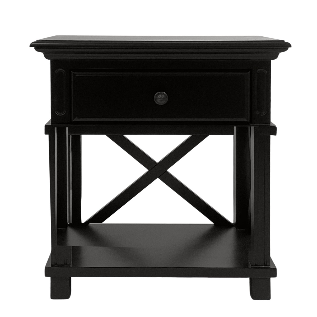 Sorrento Hamptons Bedside Table W/Drawer Black, W 60cm D 40cm H 65cm (RRP $499)