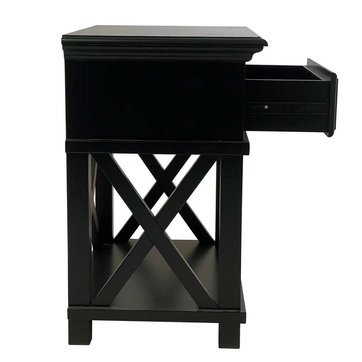 Sorrento Hamptons Bedside Table W/Drawer Black, W 60cm D 40cm H 65cm (RRP $499) - Image 17