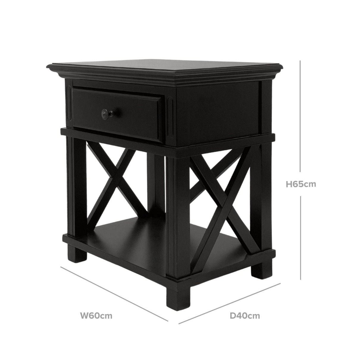 Sorrento Hamptons Bedside Table W/Drawer Black, W 60cm D 40cm H 65cm (RRP $499) - Image 21
