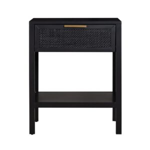 Santorini Hamptons Timber/Rattan Bedside Table Black, W 50cm D 45cm H 61.5cm (RRP $399)