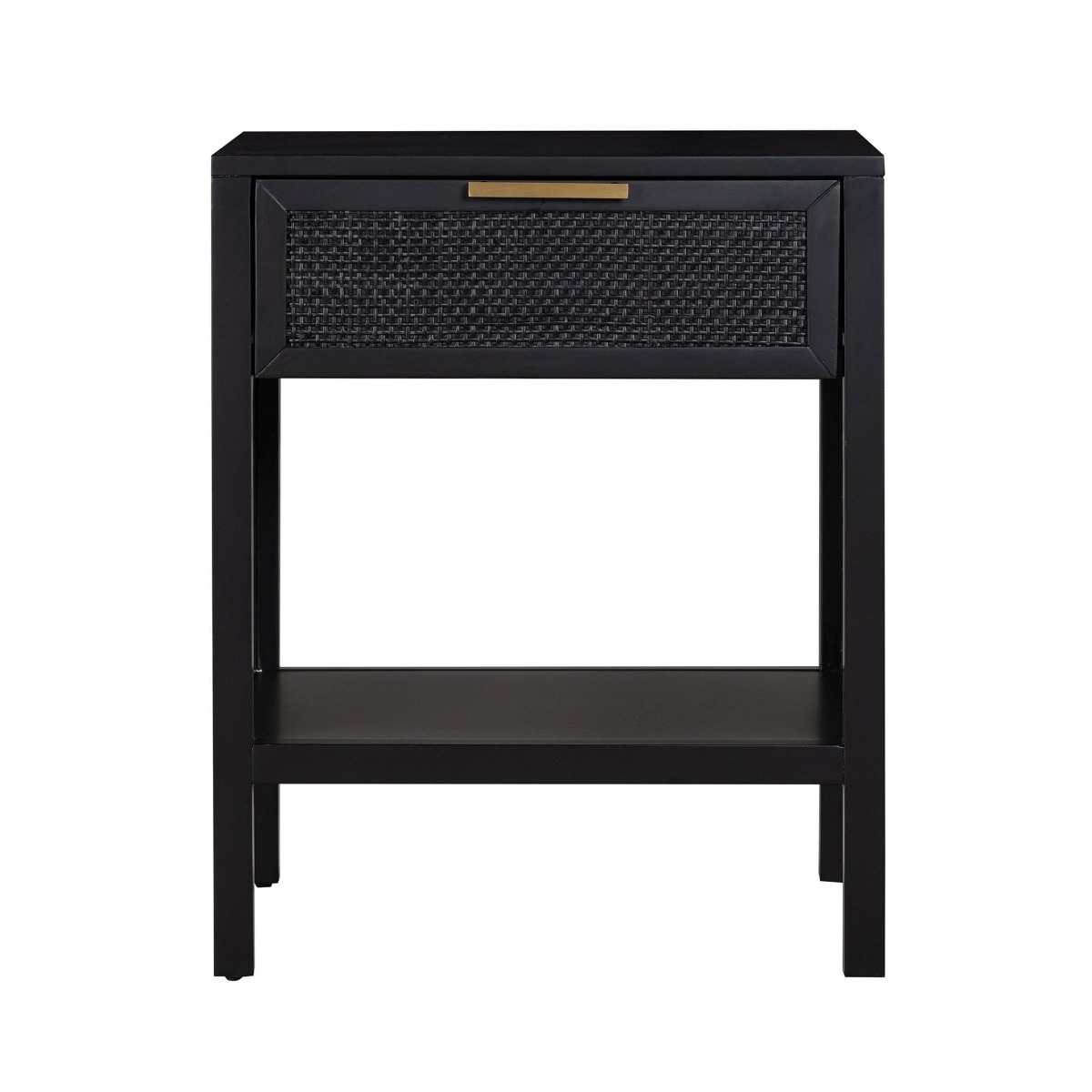 Santorini Hamptons Timber/Rattan Bedside Table Black, W 50cm D 45cm H 61.5cm (RRP $399)