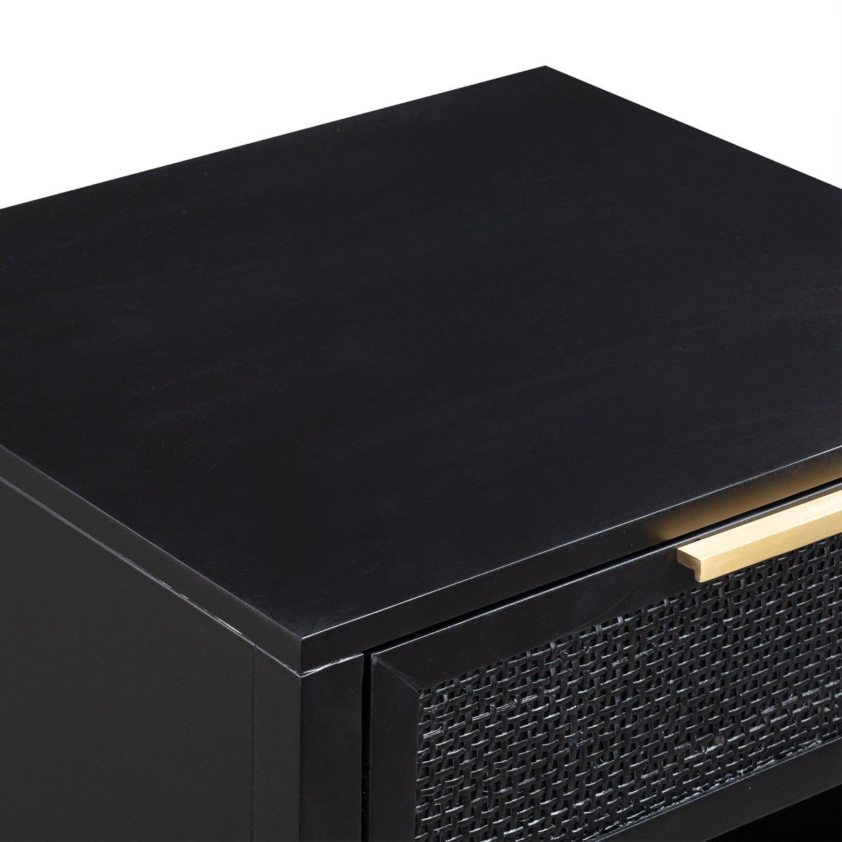 Santorini Hamptons Timber/Rattan Bedside Table Black, W 50cm D 45cm H 61.5cm (RRP $399) - Image 9