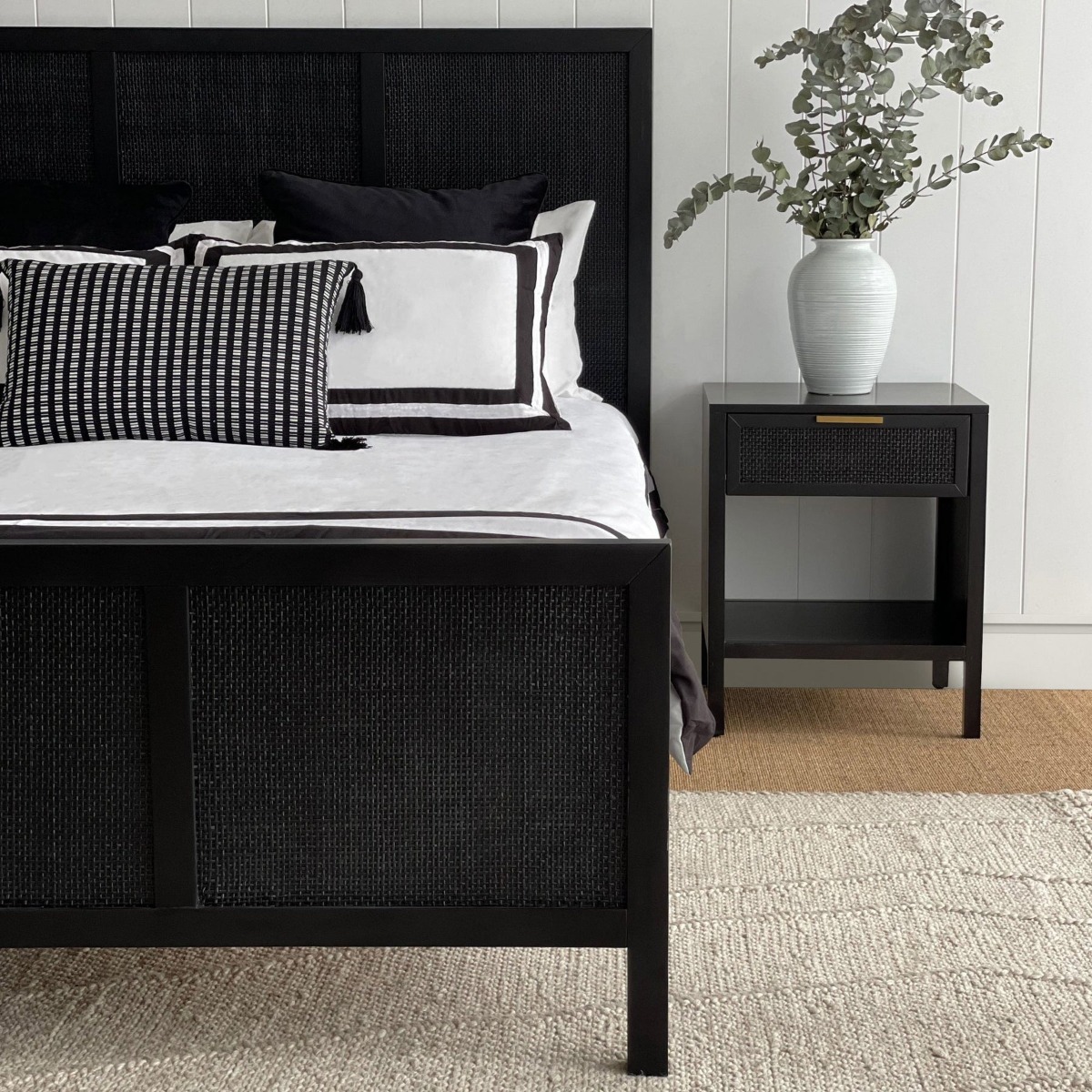 Santorini Hamptons Timber/Rattan Bedside Table Black, W 50cm D 45cm H 61.5cm (RRP $399) - Image 13