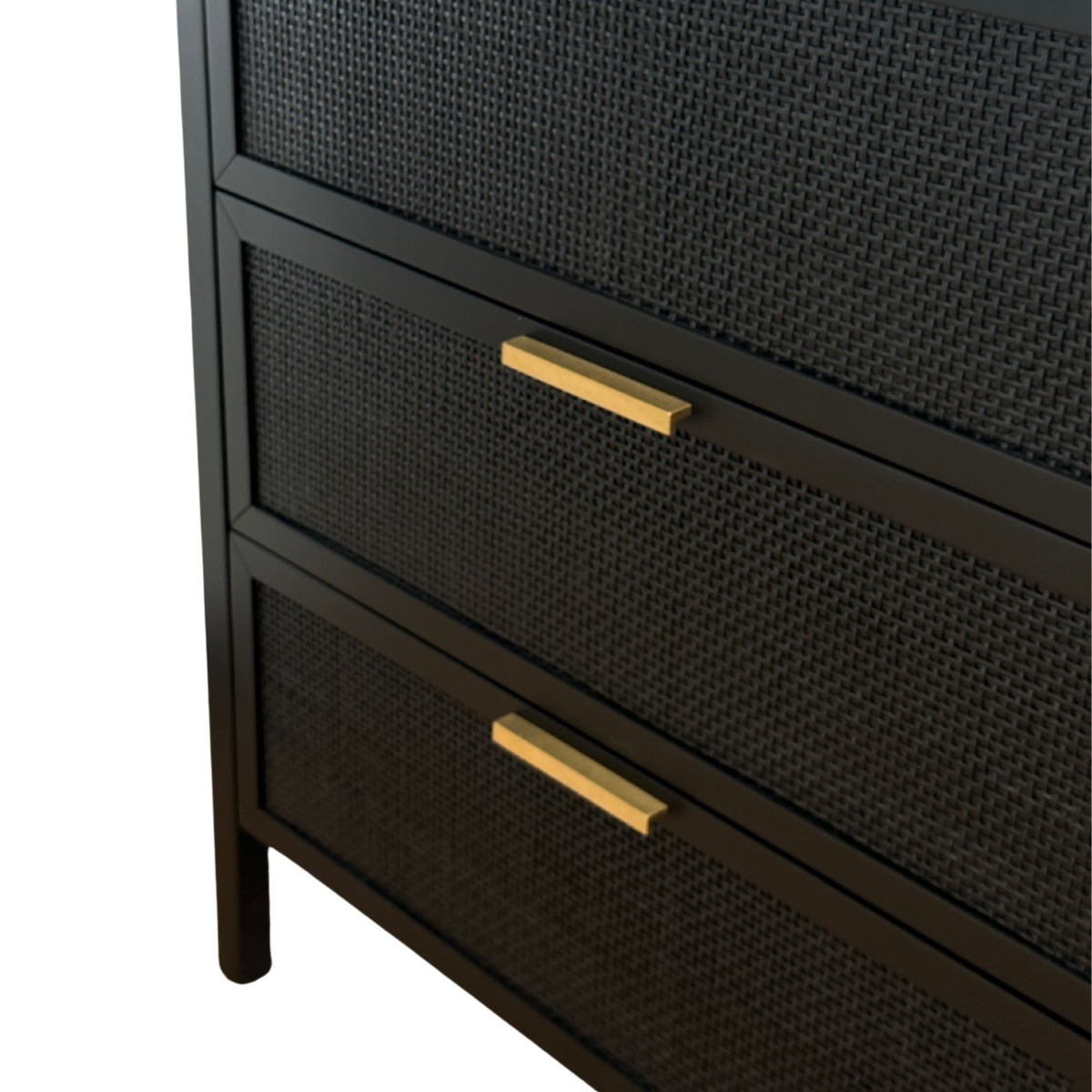 Santorini Dresser 6 Drawer Black Timber & Rattan, W 140cm D 45cm H 85cm (RRP $1999) - Image 5