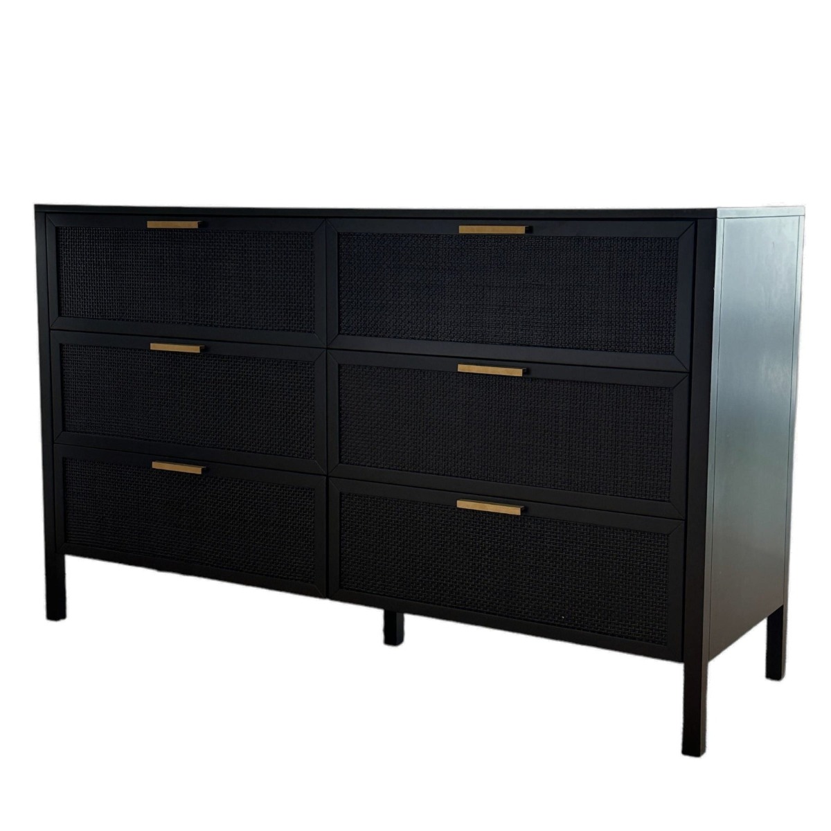 Santorini Dresser 6 Drawer Black Timber & Rattan, W 140cm D 45cm H 85cm (RRP $1999) - Image 6