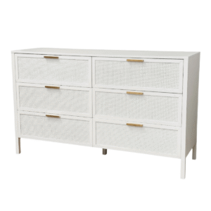 Santorini Hamptons 6 Drawer Timber & Rattan Dresser L 45cm W 140cm H 85cm (RRP $1999)