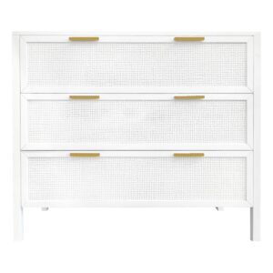 Santorini Hamptons 3 Drawer Timber/Rattan Dresser White, W 100cm D 45cm H 85cm (RRP $1199)