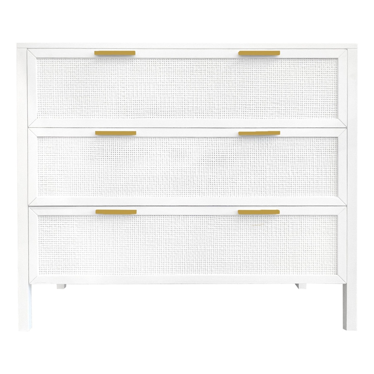Santorini Hamptons 3 Drawer Timber/Rattan Dresser White, W 100cm D 45cm H 85cm (RRP $1199)