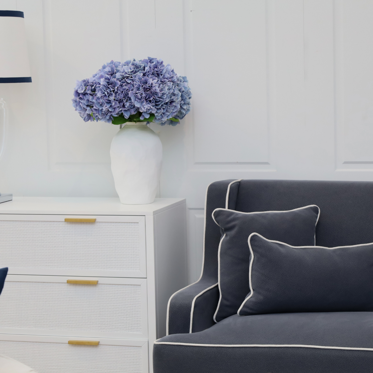 Santorini Hamptons 3 Drawer Timber/Rattan Dresser White, W 100cm D 45cm H 85cm (RRP $1199) - Image 2