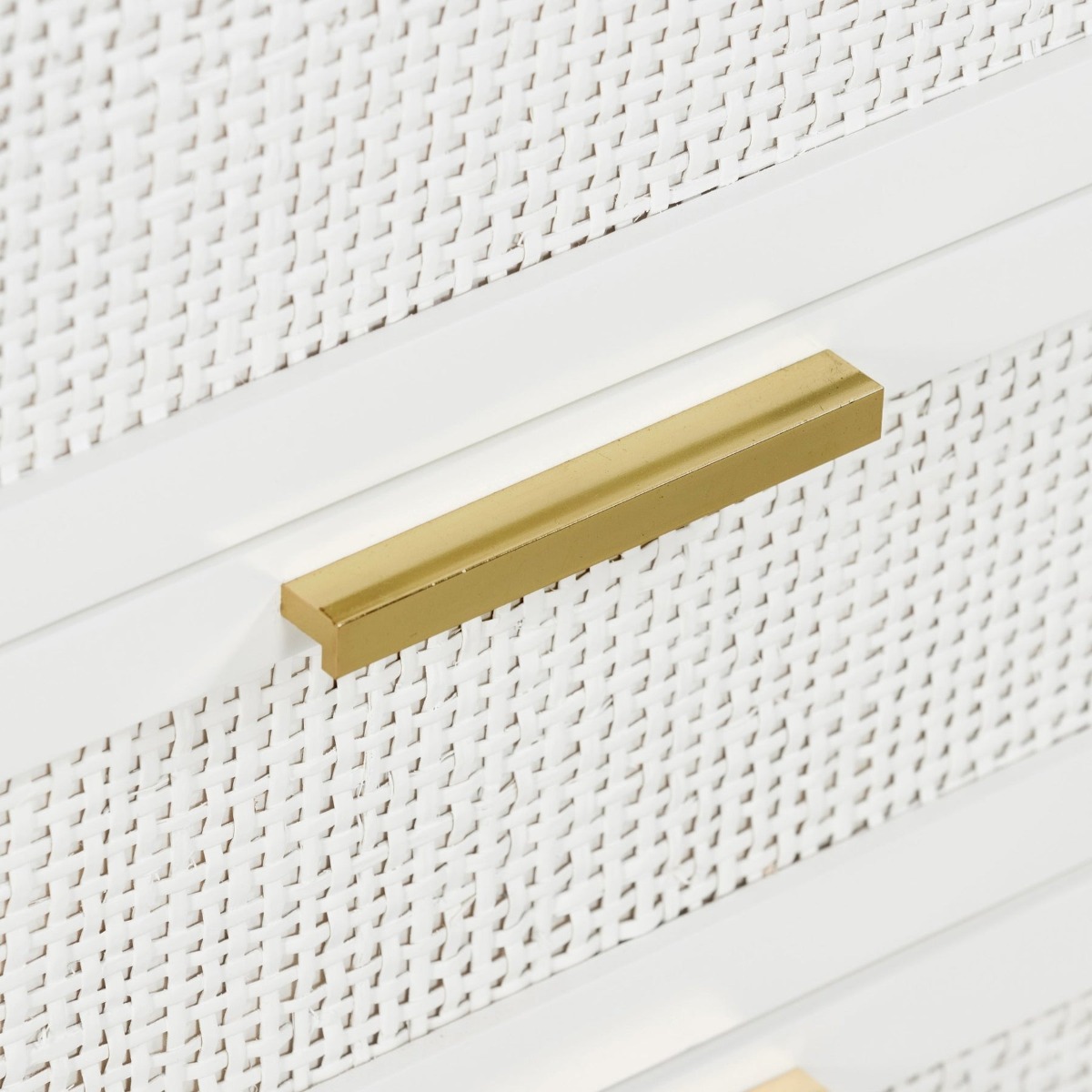 Santorini Hamptons 3 Drawer Timber/Rattan Dresser White, W 100cm D 45cm H 85cm (RRP $1199) - Image 5