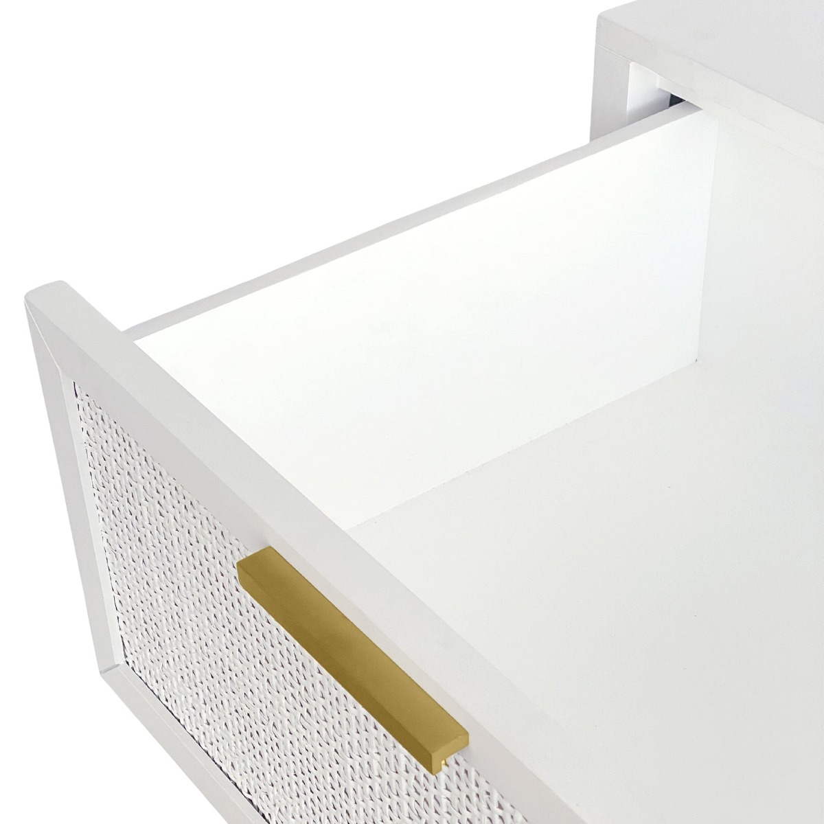 Santorini Hamptons 3 Drawer Timber/Rattan Dresser White, W 100cm D 45cm H 85cm (RRP $1199) - Image 7