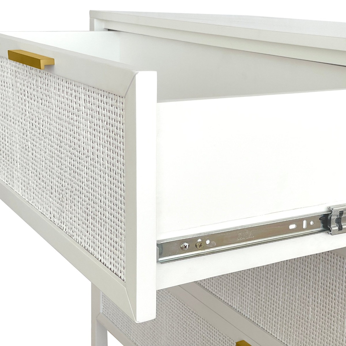 Santorini Hamptons 3 Drawer Timber/Rattan Dresser White, W 100cm D 45cm H 85cm (RRP $1199) - Image 10
