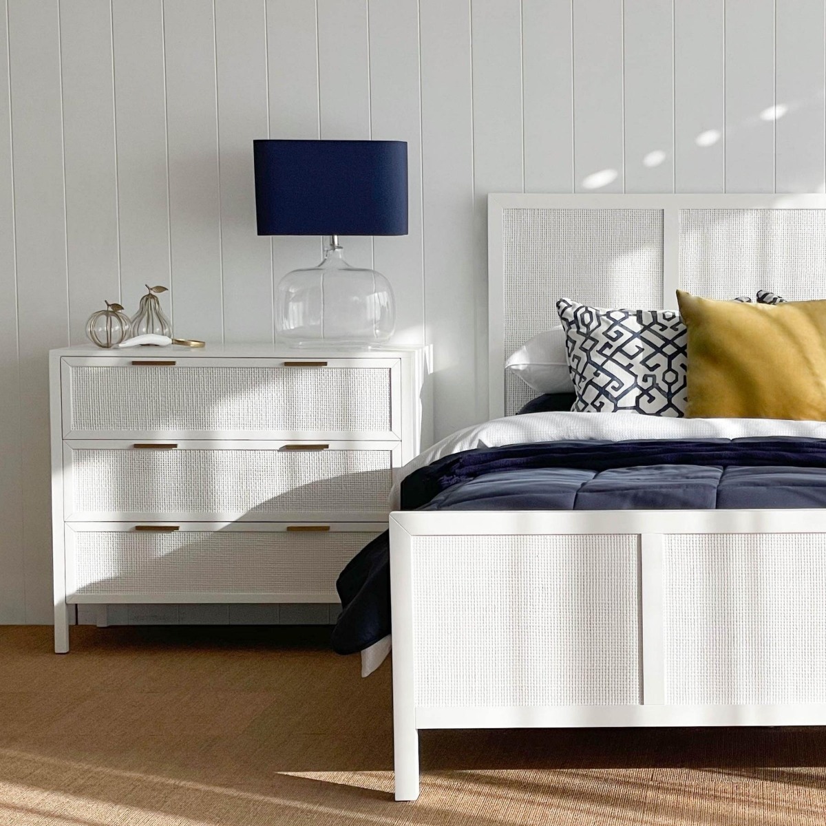 Santorini Hamptons 3 Drawer Timber/Rattan Dresser White, W 100cm D 45cm H 85cm (RRP $1199) - Image 16