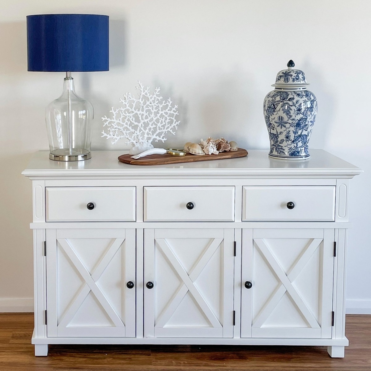 Sorrento 3 Door Hamptons Buffet White, W 145.3cm D 50cm H 85cm (RRP $1799) - Image 9