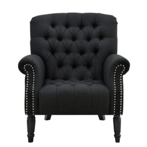 wp-image-tigress-47726.jpg Maurice Charcoal Linen Blend Hamptons Buttoned Armchair W/Studs, W 83cm D 86cm H 95cm (RRP $1199)