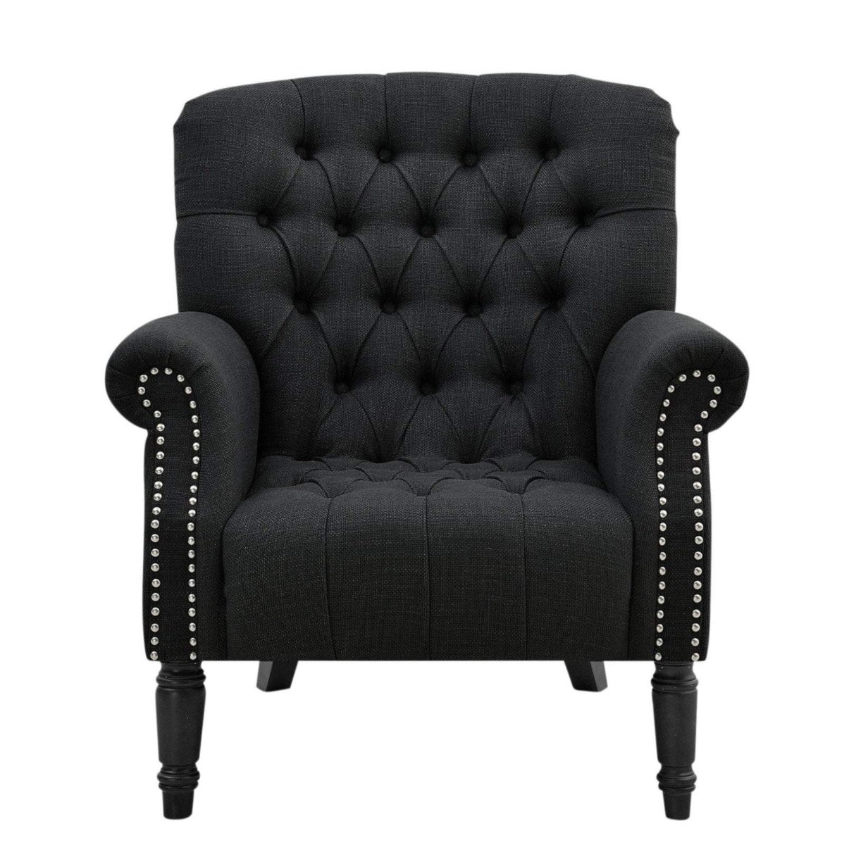 Maurice Charcoal Linen Blend Hamptons Buttoned Armchair W/Studs, W 83cm D 86cm H 95cm (RRP $1199)